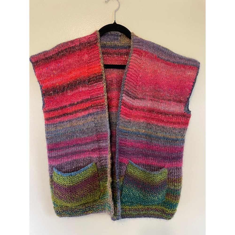 Lagenlook Slouchy SOFT Handmade Knit Artsy Multicolor Sweater Vest Boho Pockets